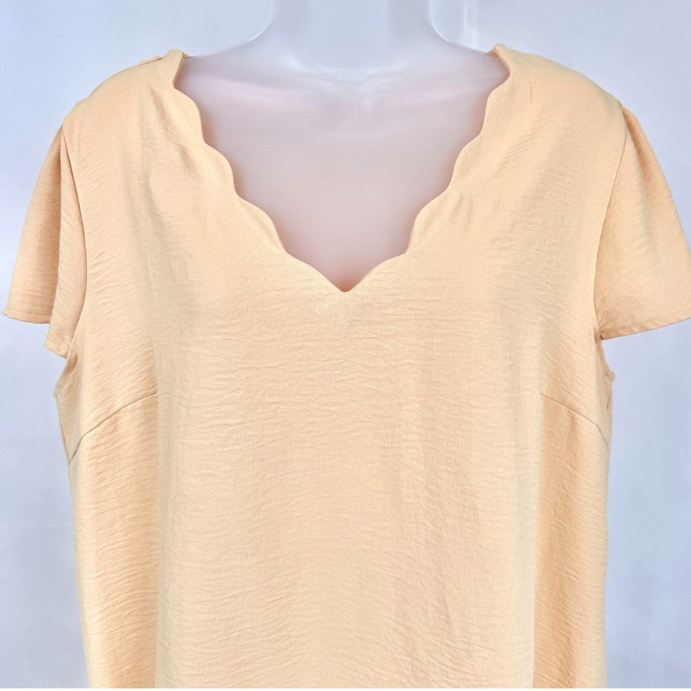 Basil & Lola Peach Scallop Neck Blouse L Flutter Sleeve Casual Office Top Women - Picture 4 of 8